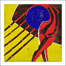 A girl and a blue ball III, 2007, Linolschnitt Auflage 2, 30x30cm