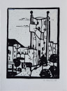 Unterm Regenturm, 2009, Linolschnitt auf Bütten, 14x19cm