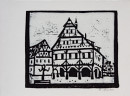 Das alte Rathaus, 2010, Linolschnitt auf Bütten, 19x14cm