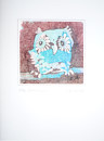 Eule, Batikaquarell 2013, 12x17cm