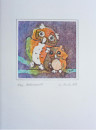 Eulen, Batikaquarell 2013, 12x17cm