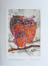 Eulen, Batikaquarell 2013, 12x17cm