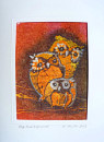 Eulen, Batikaquarell 2013, 12x17cm