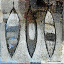 3er Päckchen, 2011, Acryl, Sande, Asche auf Leinwand, 30x30cm