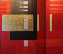 Feuer und Sonne II, 2-teilig, 2009, Acryl, Blattgold, Ruß auf Leinwand, 140x120cm