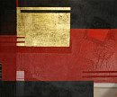 Feuer und Sonne I, 2009, Acryl, Blattgold, Ruß auf Leinwand, 120x100cm