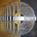 Der Mond k&uuml;sst die Sonne, 2012, Acryl, Blattgold, Sande auf Leinwand, 100x100cm