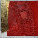 Zwei Drachen schieben den Felsen I, 2014, Acryl, Blattgold, Sande auf Leinwand, 25x25cm