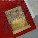 Zwei Drachen schieben den Felsen II, 2014, Acryl, Blattgold, Sande auf Leinwand, 25x25cm