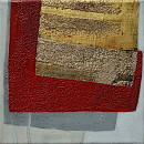 Zwei Drachen schieben den Felsen III, 2014, Acryl, Blattgold, Sande auf Leinwand, 25x25cm