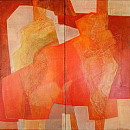 T&auml;nzer V, 2-teilig, Acryl u. Japanpaier auf Leinwand, 60x60cm