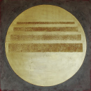 Die Mitte bewahren I, 2016, Acryl, Blattgold, Ru&szlig;, Sande auf Leinwand, 100x100cm
