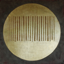 Die Mitte bewahren II, 2016, Acryl, Blattgold, Ru&szlig;, Sande auf Leinwand, 100x100cm